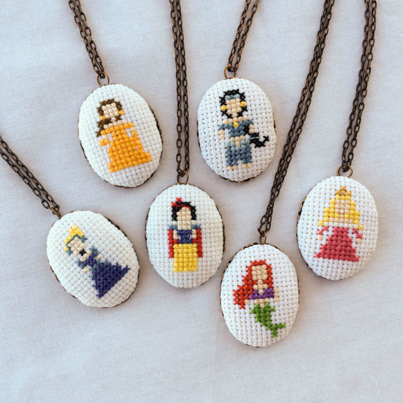 Disney Princess cross stitch necklace - Etsy product