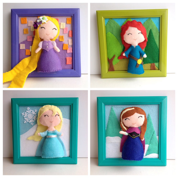 Disney princesses framed felt artwork - Etsy product
